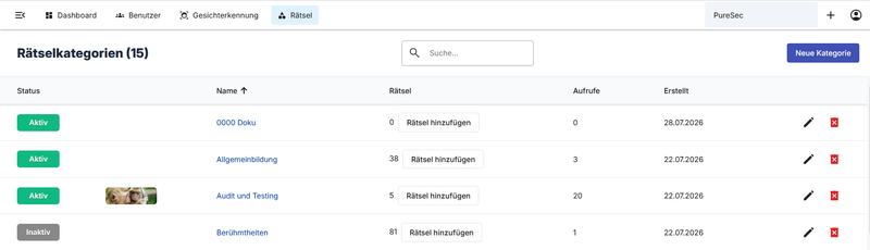 Beispiel der vorhandenen Rätsel-Kategorien
